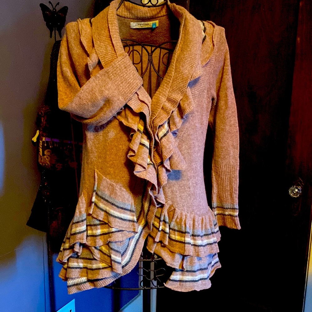 Anthropologie sweater, lambs wool blend, hook and eye closure, size XL